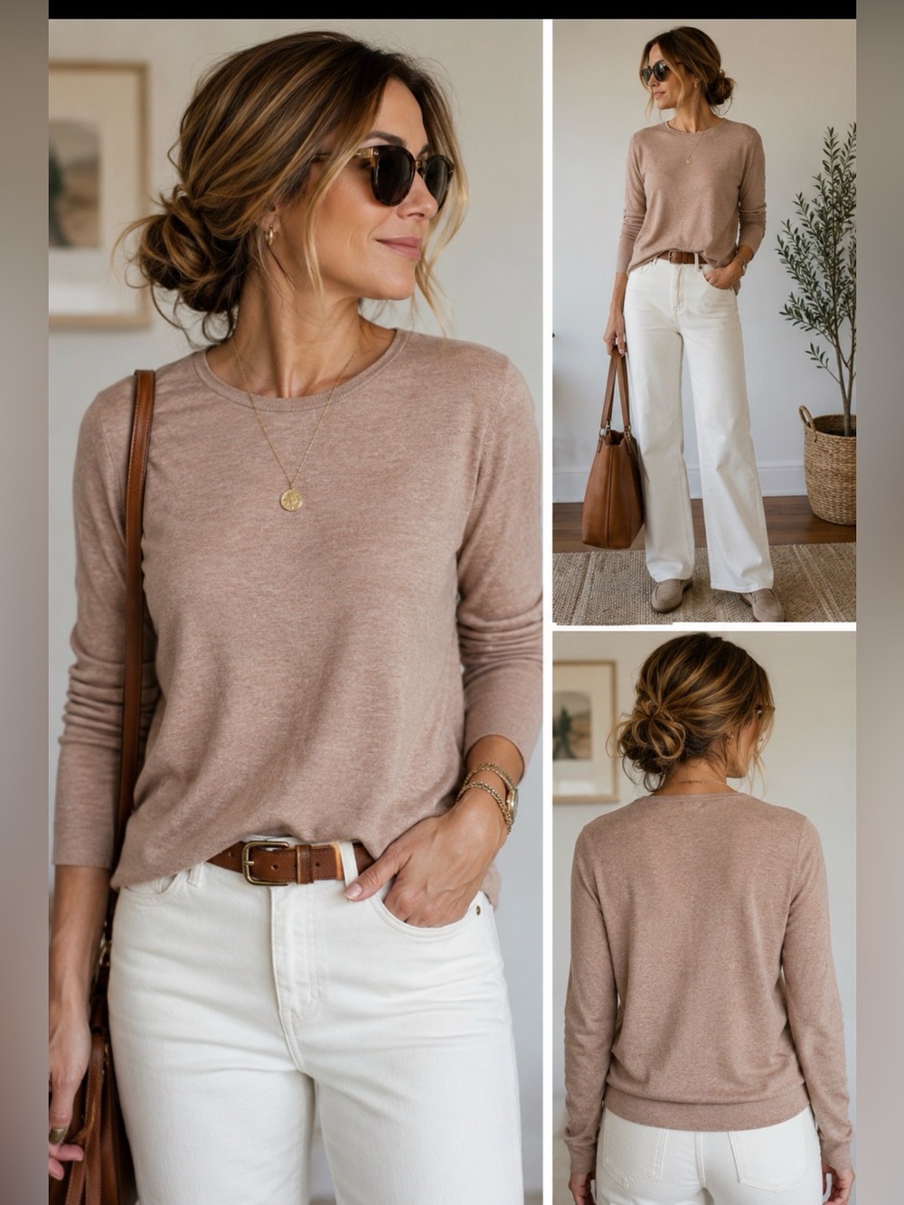 J.Crew 100% Merino Wool Lightweight Crewneck Sweater Blush Taupe Size Large